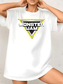 Women's Monster Jam Graphic Print T Shirt Motorsport Theme 100% Cotton Round Neck Tee Casual Style 1pcs They Are Excellent Gifts For Friends And Family, Crewneck Tee,Simple Design,Comfortable,Black Color,Everyday Wear - trắng - Xem 6