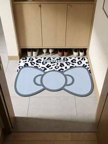 1pc Blue Bow Leopard Print Silicone Bathroom Mat, Cute & Fashionable Silicone Bathroom Carpet - Waterproof, Washable, Long Mat Suitable For Entryway, Hallway, Laundry Room, Living Room - Multicolor - View 3