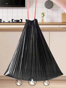 30/75/105pcs Drawstring Trash Bags, Thick Heavy Duty Black Plastic Bags For Home, Kitchen, Bedroom, Bathroom, Hotel, Convenient - A - View 6