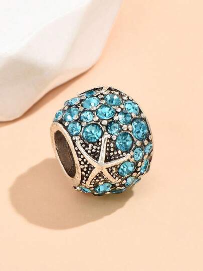 1pc Elegant Rhinestone Decorated Aquamarine Starfish Beaded DIY Bracelet, Beads, Pendant, Charm, Creative DIY Accessory