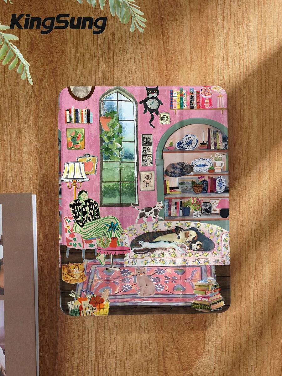 Kingsung Cute Corner Animal Pattern Tablet Protective Case, Suitable For 9.7/10.2/10.5/10.9/12.9 Inch, Pro 11 Inch, 10th Gen , Galaxy Tab S6 Lite 10.4 Inch, Kindle Paperwhite 12th Gen 2024, Kindle (11th Generation) 2022, Soft Shock-Proof Protection, Support Smart Sleep/Wake Function, With Stand Design
