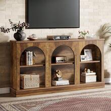 LITTLE TREE Media Console With Storage Cabinets, Farmhouse TV Stand For 65 Inch TVs, Rustic Brown Entertainment Center For Living Room - Brown - View 6