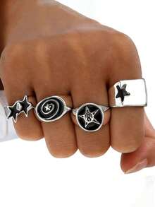 4件套 时尚朋克风独特精致创意街头风星星和8字珠戒指套装，适合男士日常佩戴、节日和派对场合 - 彩色 - 查看 7