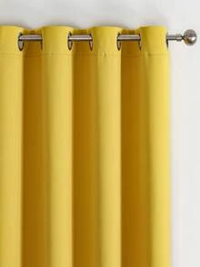 1pc Solid Color Polyester Curtain Panel, Blackout Curtain For Living Room, Bedroom, Darkens Room, Yellow - Yellow - View 4