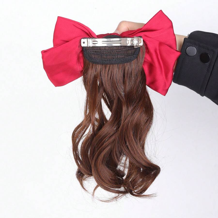 弹簧夹红色蝴蝶结发圈 - Dark Brown - 查看 1