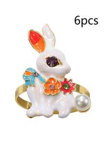 1/6pcs Easter Bunny Holiday Celebration Napkin Rings, Hotel Restaurant Dining Table Decor, Banquet Decor, Napkin Decor - Multicolor - View 9