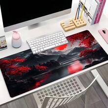 YUFZX Red Moon Japanese Mountain Gaming Desk Mat - Extended Large Non-Slip Mouse Pad, Stitched Lock Edge, Waterproof Desktop Protection Pad With Cherry Blossom Dark Art, Perfect Gift For Family & Friends - Multicolor - View 1