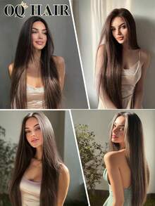 OQ 10pcs/Pack 100% Virgin Silky Straight Human Hair Extensions, 14-22 Inches, #4 Dark Brown, No Shedding, Simple & For Beginners - S4 - View 10