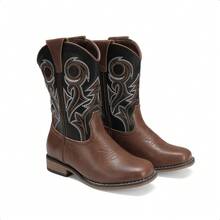 Boys Cowboy Boots Kids Classic Western Boots Square Toe Girls Cowgirl Boots For Toddler/Little Kid/Big Kid - 深棕色 - 查看 6