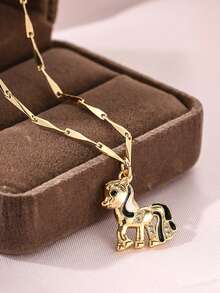 1件女士铜质小马项链，完美的情人节珠宝礼物，适合日常派对佩戴 - 款式 1 - 查看 5