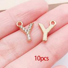 10/26 piezas Encantos de letras del alfabeto A-Z con rhinestones y cristales brillantes para DIY de pulseras, collares, aretes, gargantillas y manualidades - Dorado - Ver 7