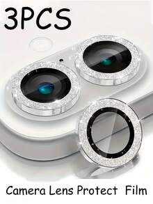 3 Piecessilver Glitter Ultra-Thin High-Definition Transparent 3D Full Coverage Without Bubbles, Easy To Install, Compatible With IPhone 11/12/13/14/15/16/17 Air/17Pro/17Pro Max, Scratch/Collision/Fingerprint/Waterproof Applicable To Daily Shield, Office, Home Daily Shield Office Home Lens Protector Phone Camera Cover Sparkling Crystal Shockproof Anti-Fall Scratch Resistant - Silver - View 1