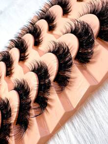 New 7 Pairs D Curl Volume Russian Volume Natural Fluffy Faux Eyelashes,Classic Cat Eye Mink False Eyelashes, Cross Wispy Dramatic Volume 5D Faux Eyelashes, Soft & Natural-Looking Eyelash Extension Makeup For A Natural Look Strip Lashes,Lashes,Eyelashes,Fake Lashes - Black - View 3