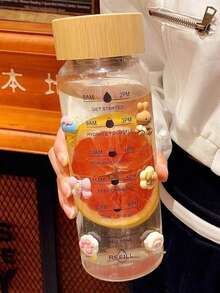 1个励志高硼硅玻璃水瓶，容量23.67盎司/33.81盎司 - 防漏便携，带时间刻度和励志短语，高品质可重复使用，适合户外、露营、健身 - 仅限手洗，励志水瓶 - 彩色 - 查看 1