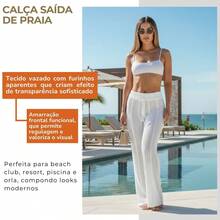 Women's Beach Cover-Up Pants With Cutouts, Summer Fashion, Ideal For Layering Over A Bikini, Swimsuit, Beach, Pool, Risorte - White - View 7