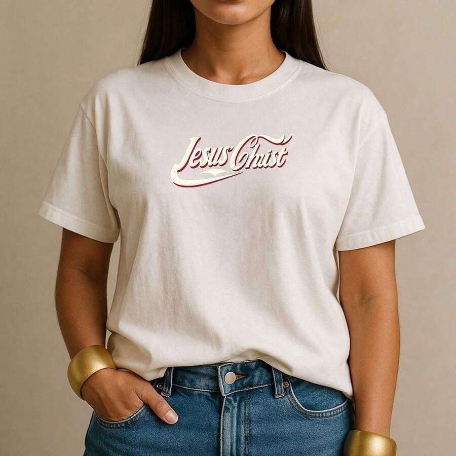 Women's T-Shirt 100% Cotton Jesus Christ Casual Christian Shirt Retro Style For Everyday Fashion - 白色 - 查看 1