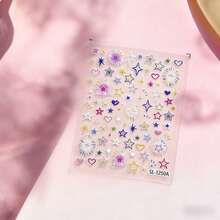 2片可爱INS风激光3D美甲贴纸，多巴胺涂鸦星星镂空贴花，时尚女孩必备 - 均碼 - 查看 4
