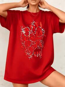 Women's Short Sleeve Anti Social Club Graphic Print T Shirt Loose Fit 100% Cotton Round Neck Tee They Are Excellent Gifts For Friends And Family Casual Streetwear Style 1Pcs - Red - View 1
