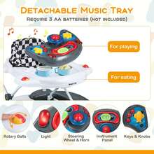 6 In 1 Baby Walker Adjustable Toddler Walker & Activity Center With Music Tray Black - 灰色 - 查看 3