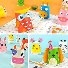 12件套DIY纸杯贴纸手工套装，一次性彩色纸杯创意益智DIY纸娃娃，Stici，儿童手工工艺品，儿童艺术与手工 - 彩色 - 查看 4