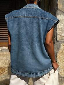 Women's Casual Washed Sleeveless Denim Top - Blue - View 2