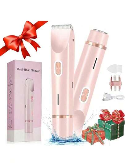 Recortadora de bikini 2 en 1 para mujeres, recortadora de doble cabezal para depilación de damas con cuchillas de cerámica y puerto de carga Tipo-C, apta para el área íntima, axilas, piernas, brazos y rostro de la mujer,Cepillo de afeitar, depilador portátil con carga, ideal para uso en casa, viajes, fiestas y diversas ocasiones en la playa.