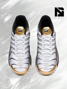 Nike Air Max Plus Premium Footlocker 50th Anniversary– Men's Lifestyle Sneakers – Shoes For Man-Vintage-Spring & Summer-Inspired Running Shoes, Shock-Absorbing Comfort, Gym To Streetwear Casual Wear-Mother's Day Gifts-Father's Day Gift–HM0352 100 - White/Metallic Gold/Black - 查看 4