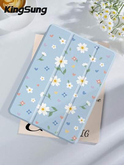 Kingsung Floral Pattern Tablet Protective Case, Compatible With 9.7/10.2/10.5/10.9/12.9/Pro 11, 10th Gen, Galaxy Tab S6 Lite 10.4", Kindle Paperwhite 12th Gen 2024, Kindle (11th Gen) 2022, Kobo Clara Colour, Soft Shock-Proof, Smart Stand/Auto Wake/Sleep