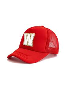 1pc Kids' Red 26 Letter Truck Driver Cap, Fashionable Personalized Casual Lightweight Breathable Sun-Shading Baseball Cap, Suitable For 3-8 Years Old Boys And Girls Daily Outdoor Hiking Fishing Leisure School Wear, Great For Birthday Holiday Gifts - Red - View 16