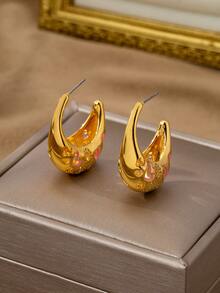 1 Pair Geometric Hollow Heart Stud Earrings, Luxury Plated Earrings For Girl, 2026 - Oil-drip Hollow Heart Earrings - View 3