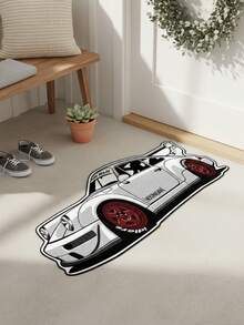1pc Premium Racing Car Floor Mat, Polyester Fiber Rug, Black & White Design, Suitable For Bedroom, Living Room Decor, Bedroom Decor | Sports Style Room Decor | Durable Mat, Car Floor Mat, Bedroom Decor, Room Decor Bedroom, Room Decor, Small Rug - Multicolor - View 15