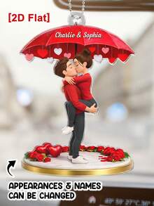 情侣在伞下拥抱亲吻 - 个性化汽车挂饰 - 周年纪念日、情人节礼物、送给他的礼物、送给她的礼物 - As Shown - 查看 2