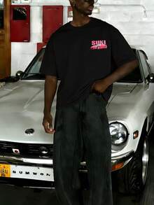 男士时尚休闲街头风宽松短袖T恤 | 赛车元素印花 | 精致设计 | 春夏必备 | 百搭易穿，展现您的个人风格。 - 黑色 - 查看 3