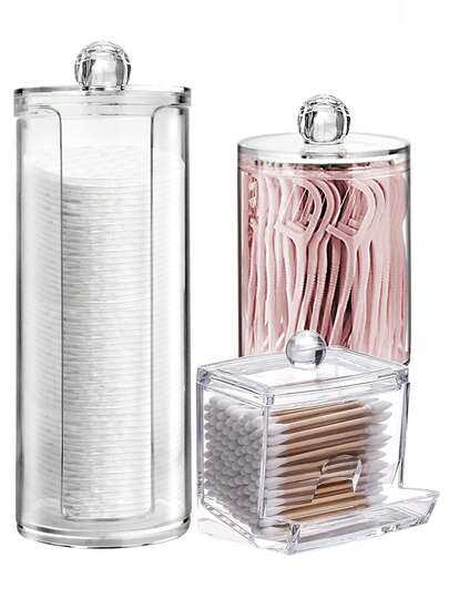 Bathroom Cleaning Swab Storage Box, 3 Packs, Made Of Transparent Plastic, Can Store Swabs, Balls, Pads, Dental Floss, Suitable For Dressing Table Storage, Bathroom Storage, Desktop Storage, Etc.