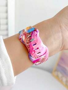 1pc Fashionable New Colorful Marble Print Silicone Watch Band, Compatible With Watch 38mm 40mm 41mm 42mm 44mm 45mm 49mm (S10 42mm) (S10 46mm), Soft Silicone Sports Watch Strap, Compatible With Series Ultra 2 S10 SE 9 8 SE 6 5 4 3 2 1, Thanksgiving, New Year, Valentine's Day - 多色 2 - 查看 3