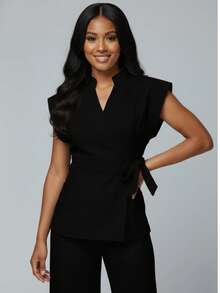 Ruby Elegant Microfiber Surgical Uniform With Belt, Pleats, And Multi-Purpose Water Repellent - Black - View 2