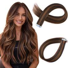 22 Inch High Quality Synthetic Fiber Natural Black & Golden Highlight Seamless Invisible Hair Extension For Women, Daily Use - Multicolor - View 10