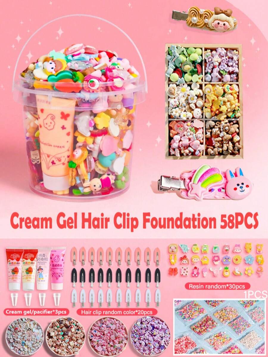 DIY Black & White Hair Clips, Random Cream-Color Flower Tip, Random Resin Decor, Cute Hair Accessories Gift For Friends - Multicolor - View 1