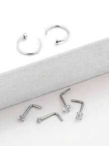 6件装不锈钢爪镶锆石鼻钉 L型迷你鼻环 面部穿刺饰品 - 彩色 - 查看 4