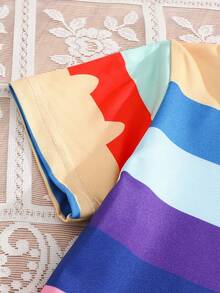 This Fashionable Girls' Set Includes A Rainbow Striped T-Shirt And A Tulle Skirt, Very Suitable For Daily Wear And Photo Shoots. - Multicolor - View 3