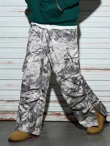 Modcrash Quần cargo nam thời trang in hình lá cây, thiết kế ống loe rộng, quần dài thường ngày ngoài trời với khóa kéo ở gấu quần, phong cách Emo, thập niên 2000, thu xuân hè, retro Mỹ, unisex, dáng rộng thoải mái, phù hợp cho trang phục mùa hè – Thích hợp cho mặc hàng ngày và trang phục nghỉ hè. - Màu be - Xem 2