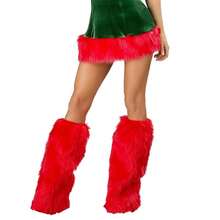 Women Faux Fur Leg Warmers Furry Harajuku Japanese Socks Fuzzy Long Boot Cuffs Covers Holiday Party Costume Accessory - 可愛紅 - 查看 2