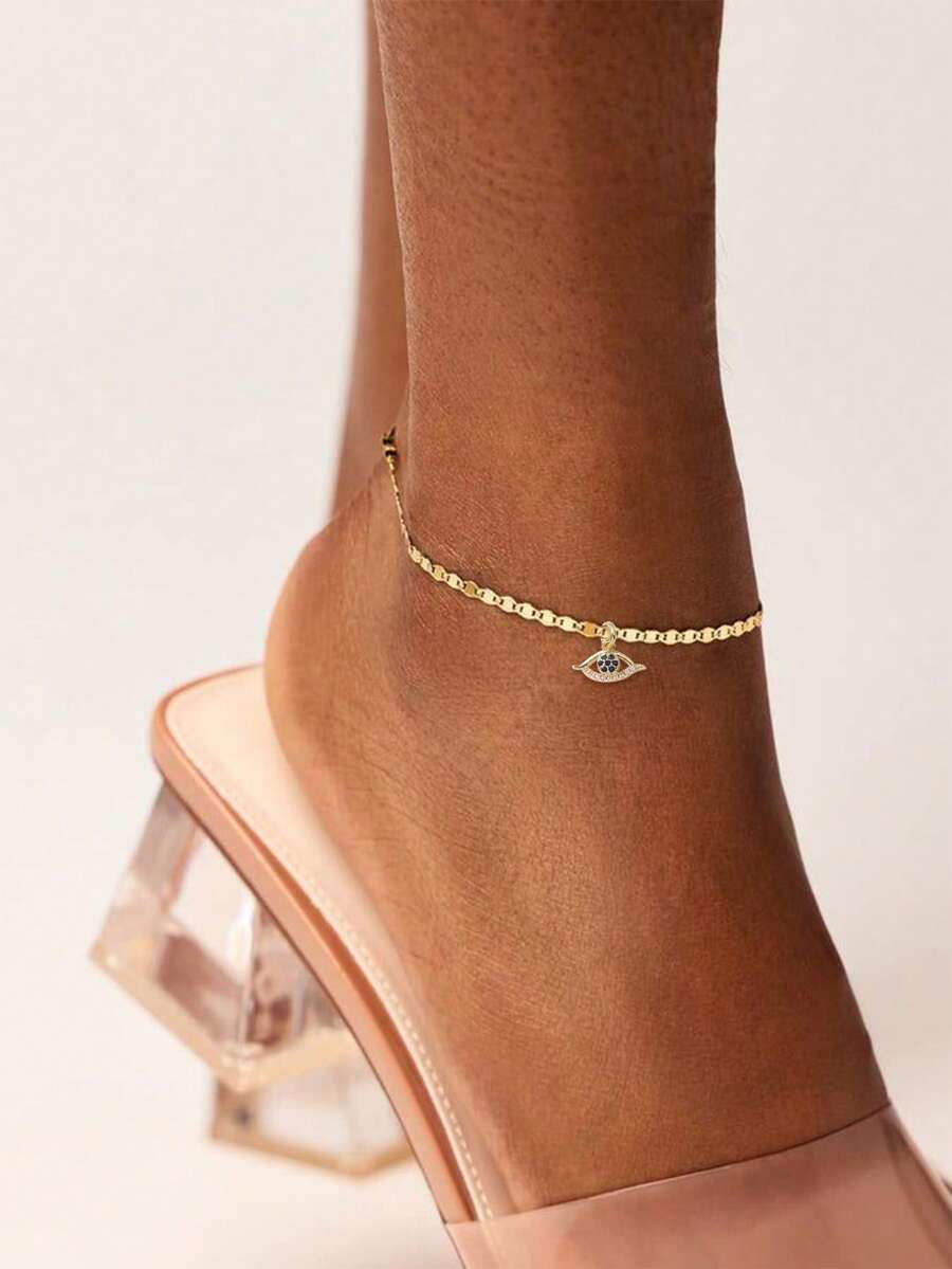 Tkool 1pc Classic Design With Exquisite Devil's Eye Pendant Anklet For Women - Yellow Gold - View 1