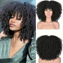 16" Natural Black Color Afro Kinky Curly Wig For Women | Full Fluffy Bomb Style | Soft Synthetic | Daily/Party/Cosplay/Costume - màu đen - Xem 2