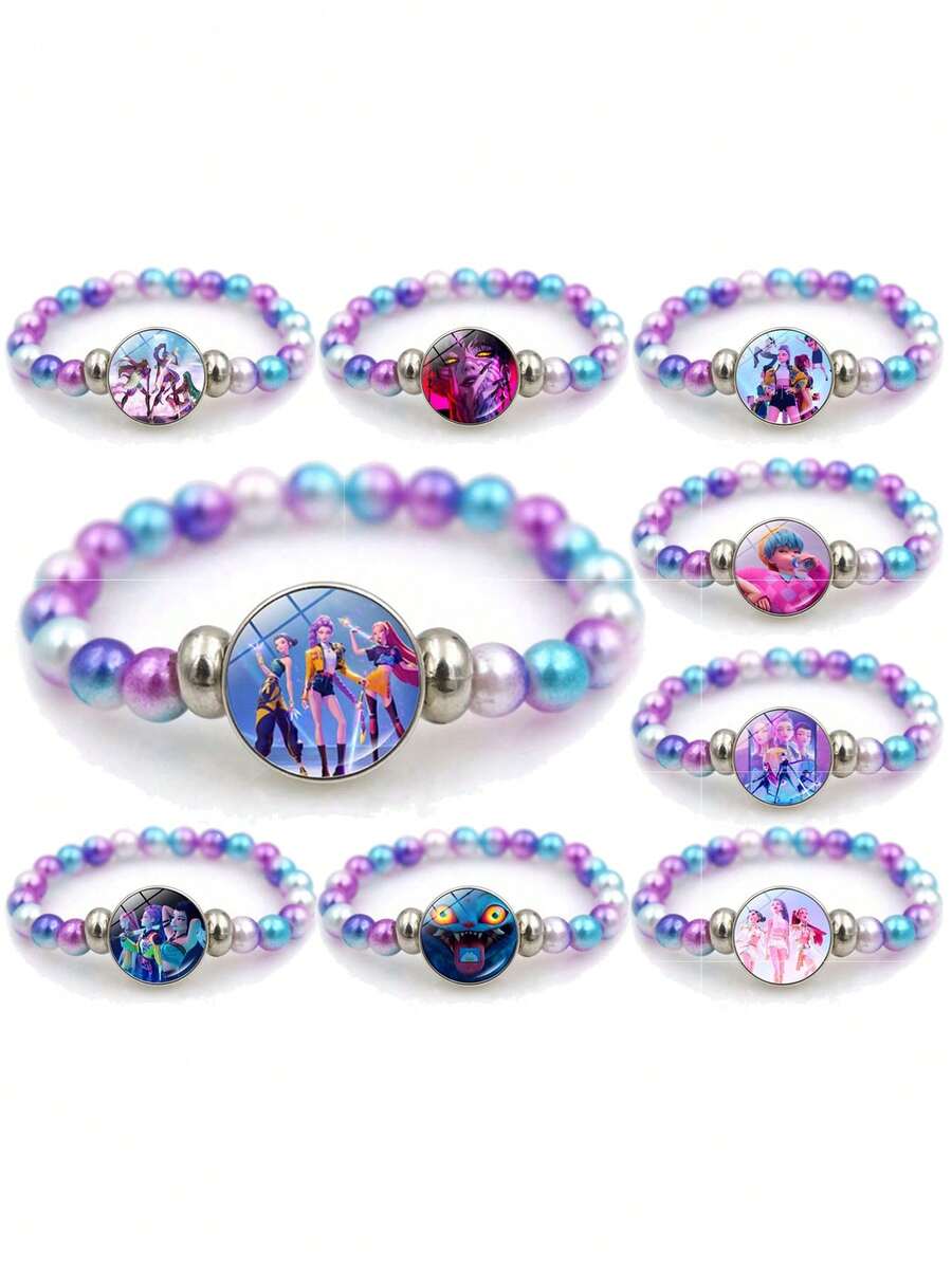 9pcs Cartoon Anime Character Decor Jewelry Accessories, Creative Party Costume Props, Bracelets, Toys, Suitable For Christmas, Valentine's Day, Easter Holiday Gifts - Multicolor - View 1