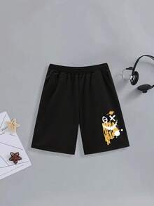 青少年男孩涂鸦风格笑脸印花Polo衫和短裤夏季新款套装 - 彩色 - 查看 5
