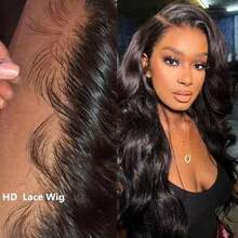13x4 Body Wave Lace Front Wigs Blended Human Hair 200% Density HD Transparent Wave Lace Front Wigs Pre Plucked Pre Cut Frontal Human Hair Wigs For Women - Natural & Black - View 10