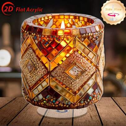 2D Design, 1pc Rotating Acrylic Stress Relief Toy With Mosaic Glass Candle Holder - Brown Amber And Gold Desktop Decor, Suitable For Meditation Space, Holiday Mindfulness Assistant, Adding Warmth To Home Decor (Christmas, New Year, Winter), 2D Flat Design