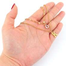 2件套新款时尚字母水滴吊坠金色不锈钢链多层项链，女士款 - 金黃色 - 查看 3