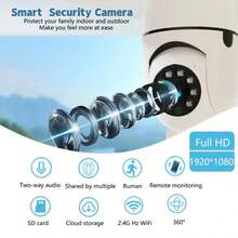 Cámara de interior, 1/2 paquetes, adecuada para el hogar, compatible con WiFi 2.4G, no compatible con WiFi 5G, visión nocturna, rotación e inclinación de 355°, monitoreo de mascotas, detección de movimiento, audio bidireccional, almacenamiento en la nube y tarjeta de memoria - Blanco - View 7